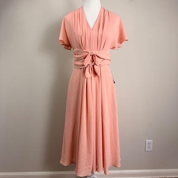 Gal Meets Glam Dresses & Skirts - Gal Meets Glam Jane Tie Waist Midi Dress in Peach Pockets Size 2 NWT